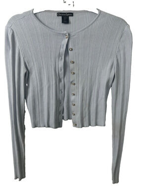 Christian Lacroix S Light Blue Ribbed Pearl Button Cardigan Sweater Top A42